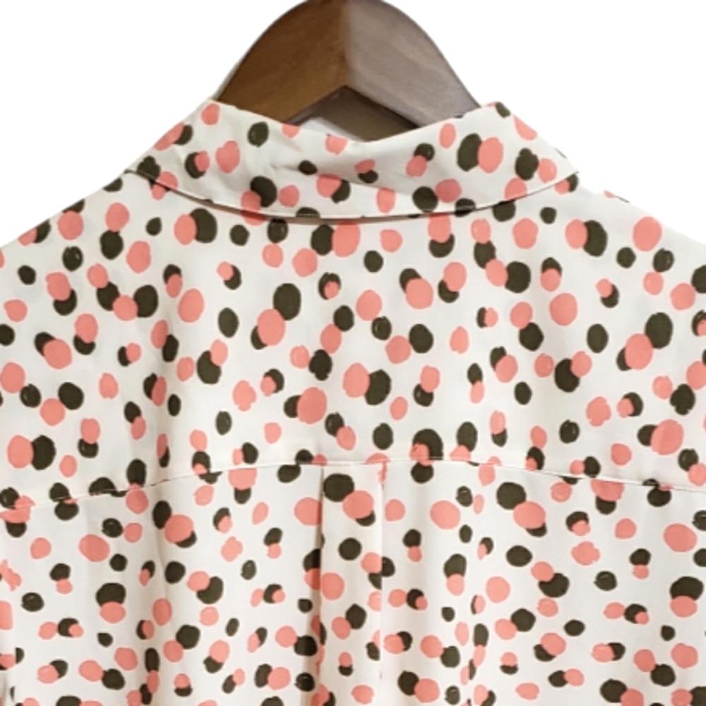 Denim & Co Coral Brown Cream Top Shirt Blouse Button Down Polka-dots Size Medium - Picture 4 of 7